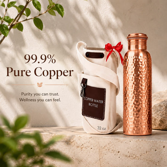 Handmade Brushed & Hammered Copper Ayurvedic Water Bottle