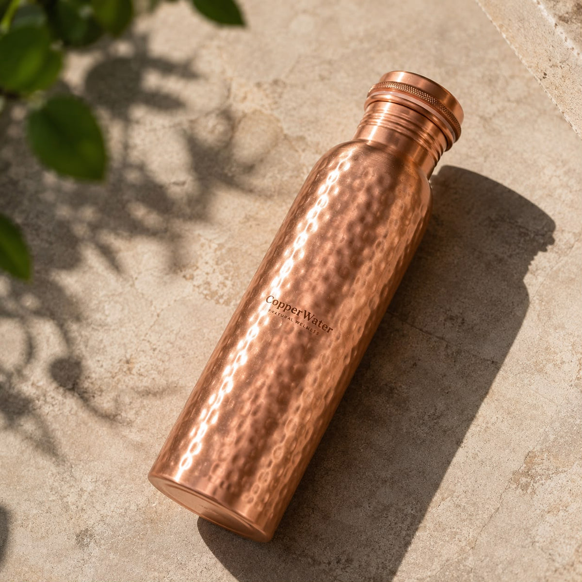 Handmade Brushed & Hammered Copper Ayurvedic Water Bottle