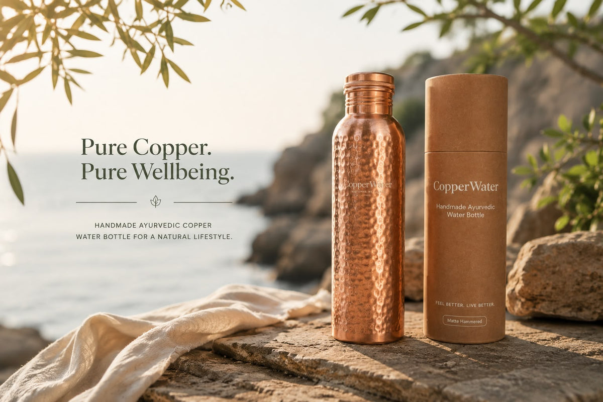 Handmade Brushed & Hammered Copper Ayurvedic Water Bottle